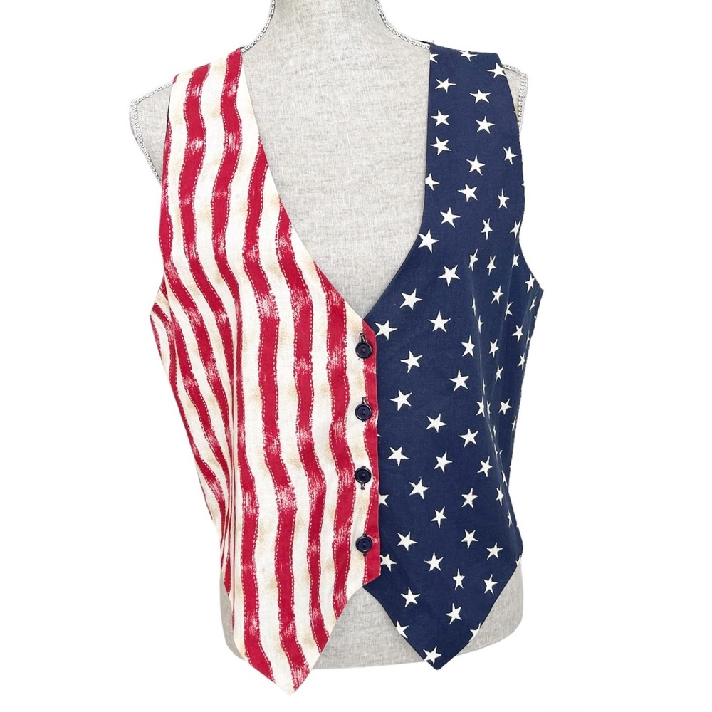 Vintage On Tour American Flag Star Made in USA Cotton Vest Top Medium Patriotic